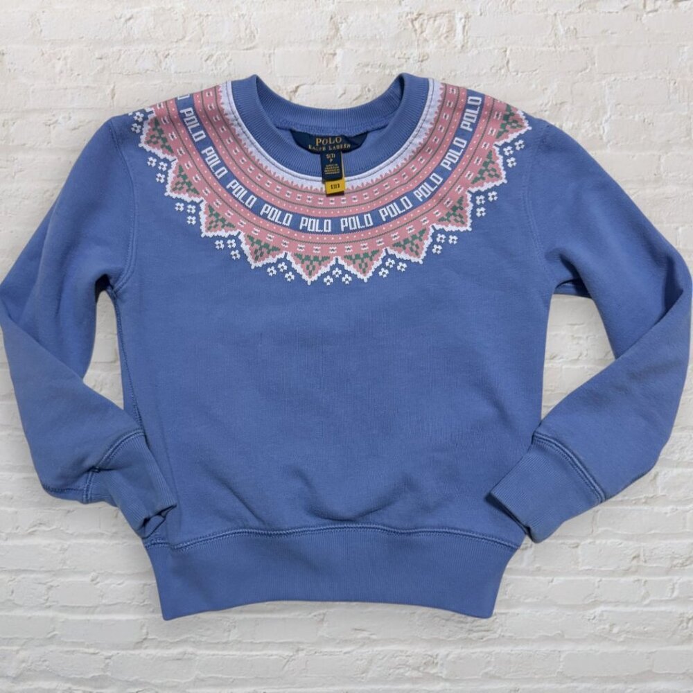 POLO Ralph Lauren Fair Isle Pink Purple Crew Neck Sweatshirt Retro Top Girls S 7